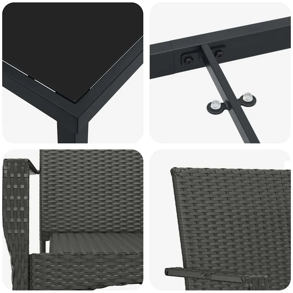 Set da Pranzo per Giardino con cuscino 9 pcs Nero polyrattan 3380084