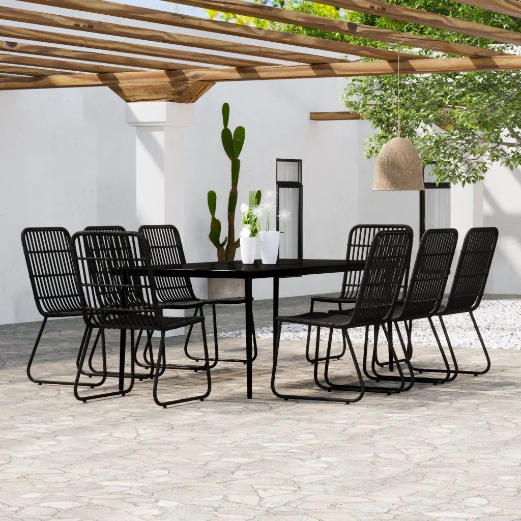 Set da Pranzo per Giardino 9 pz con Cuscini Nero 3099184