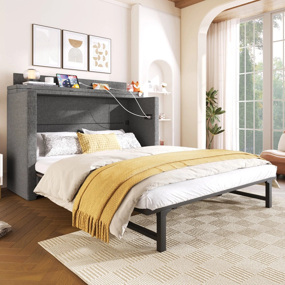 Letto a Scomparsa con Cassetto e Rete a Doghe ¨C MINIMAL ¨C Grigio, 140x200