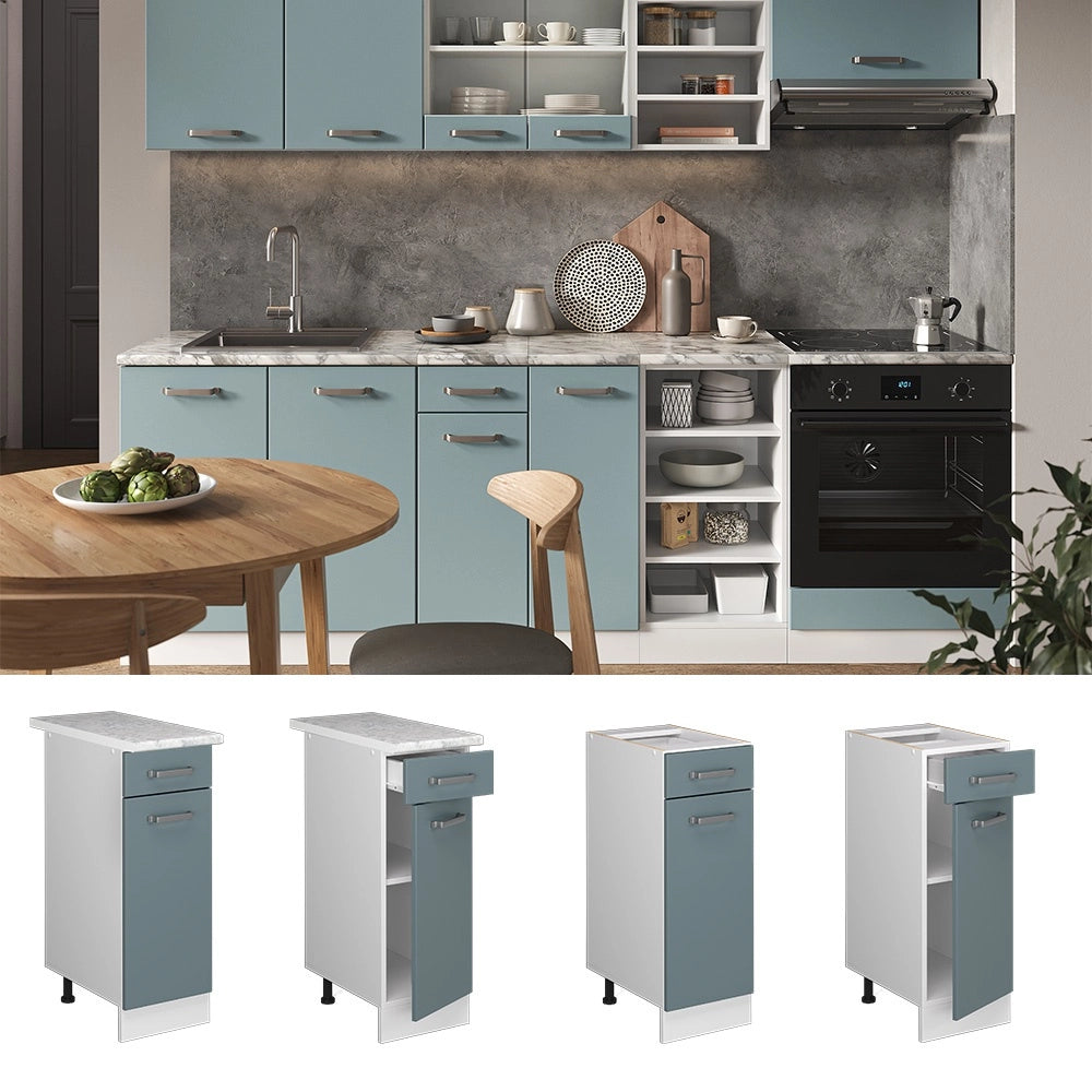 Mobiletto base per cucina R-Line Grigio-blu/Bianco 30 cm, PL Rovere Vicco