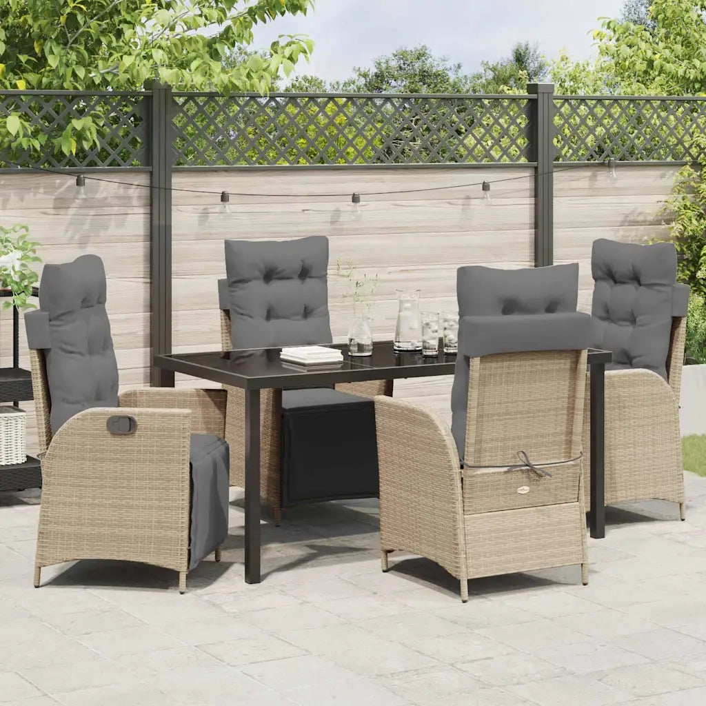 Set da Pranzo per Giardino con cuscino 5 pcs Beige polyrattan