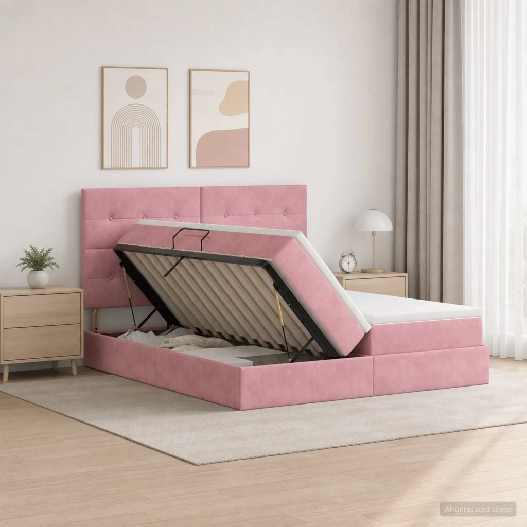 Letto con Contenitore con testiera Rosa 200 x 200 cm Velluto 3459836