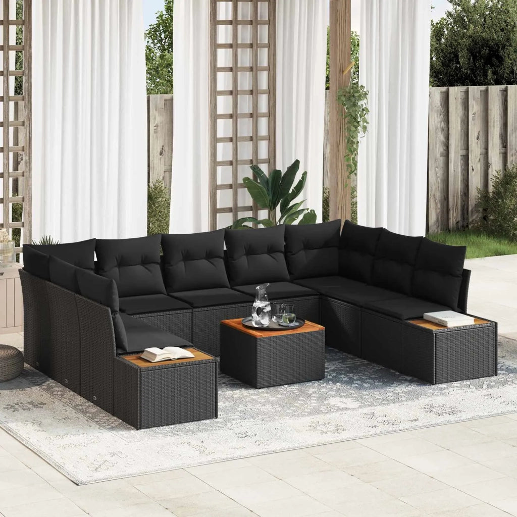 Set Divano da Giardino con cuscino 5 pcs Nero Polyrattan