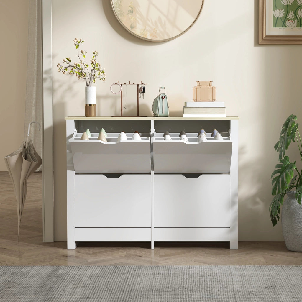 Scarpiera con cassetti e ripiani ¨C Minimal ¨C 105x26x80 cm bianco rovere