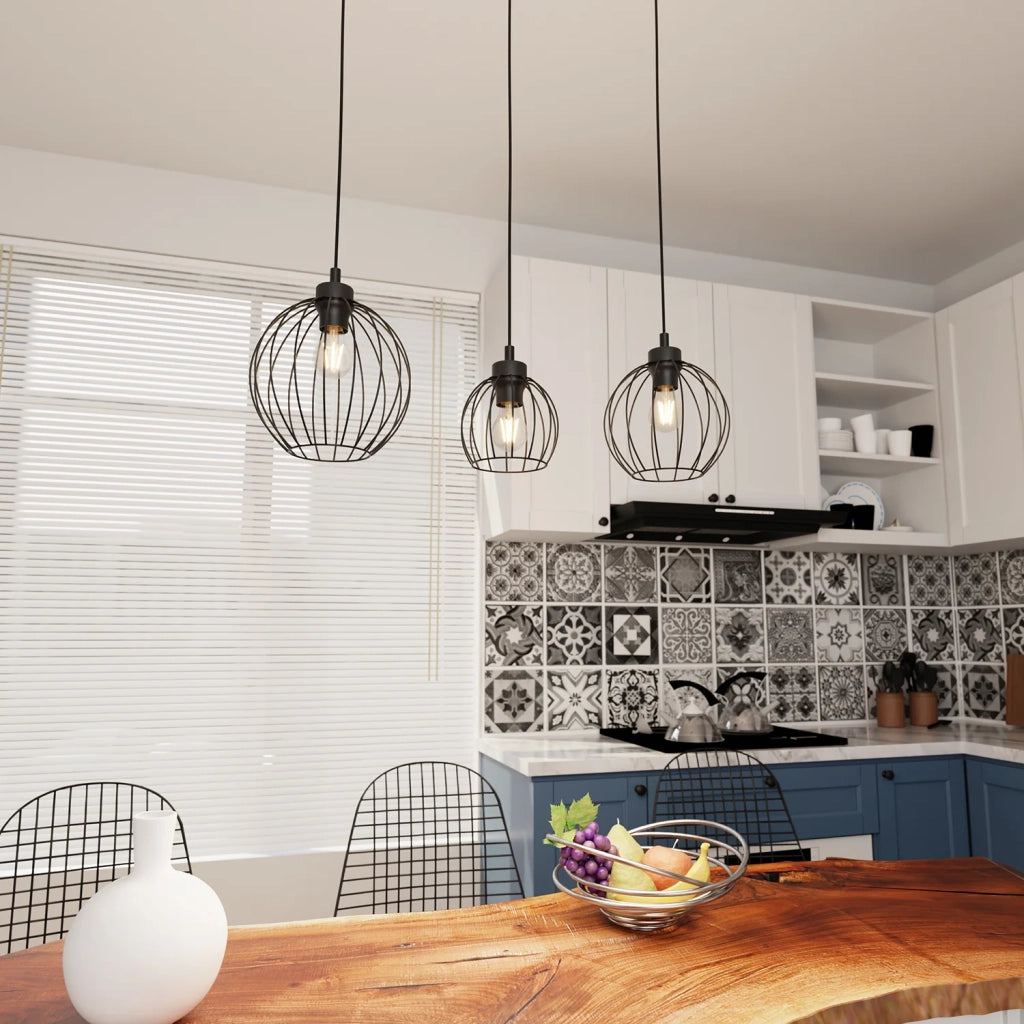 Sospensione Minimal Industrial Hathor 3 Luci Lineari Nera