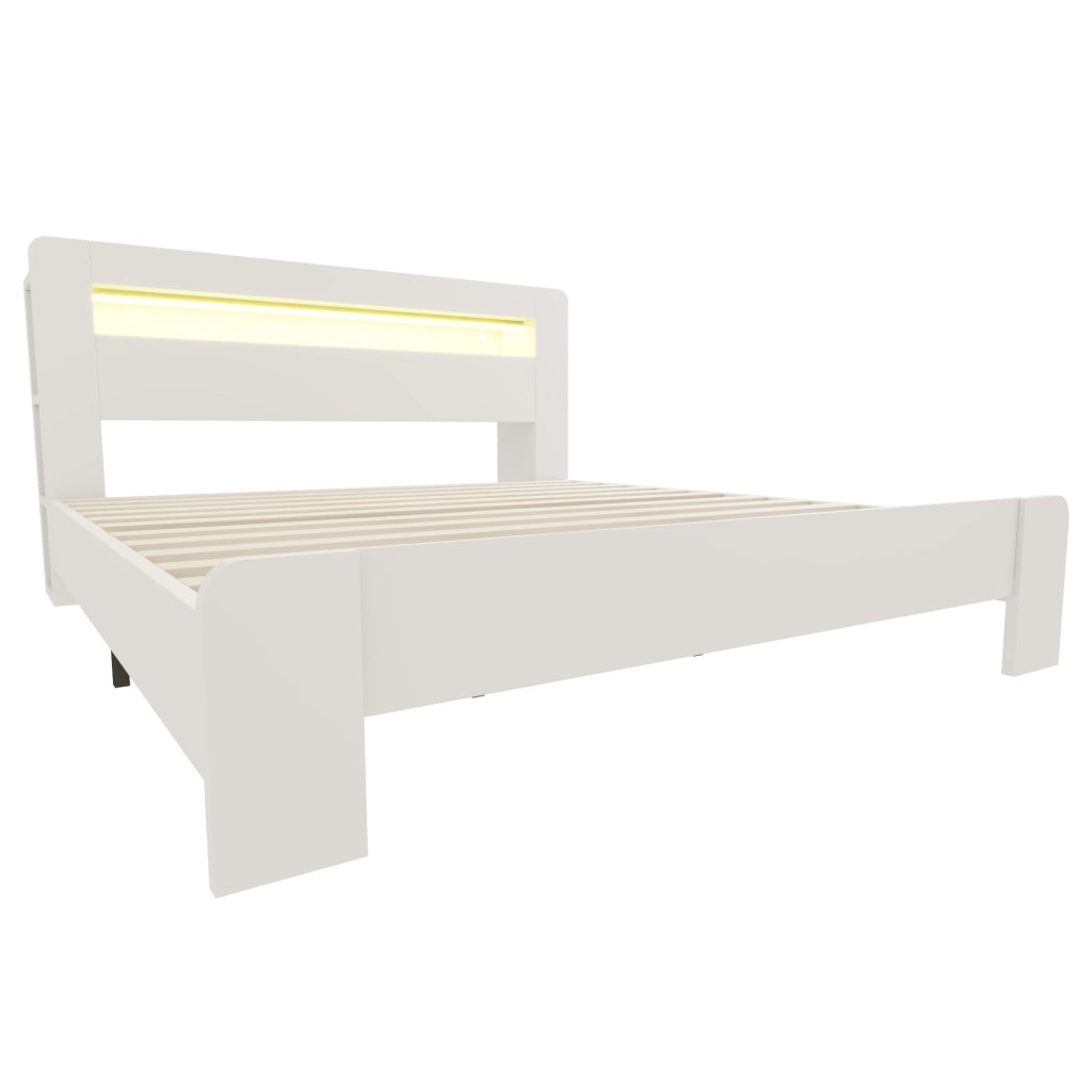 Letto con piattaforma 180x200 mm illuminazione a LED prese elettriche con vani portaoggetti legno bianco
