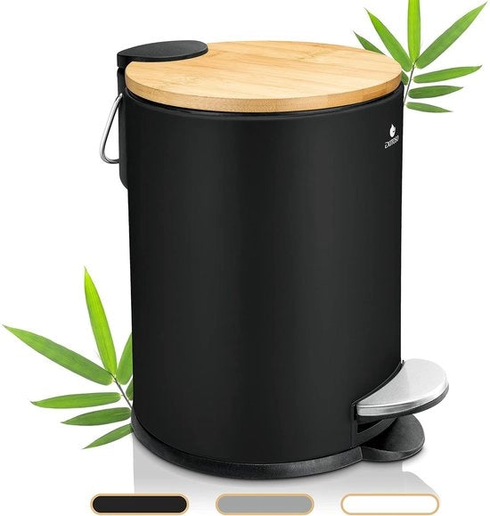 Fiala per rifiuti della doccia nera - 3L Cosmetici Antiscivolo Tappo automatico in acciaio inox con coperchio morbido - Contenitore per rifiuti della doccia