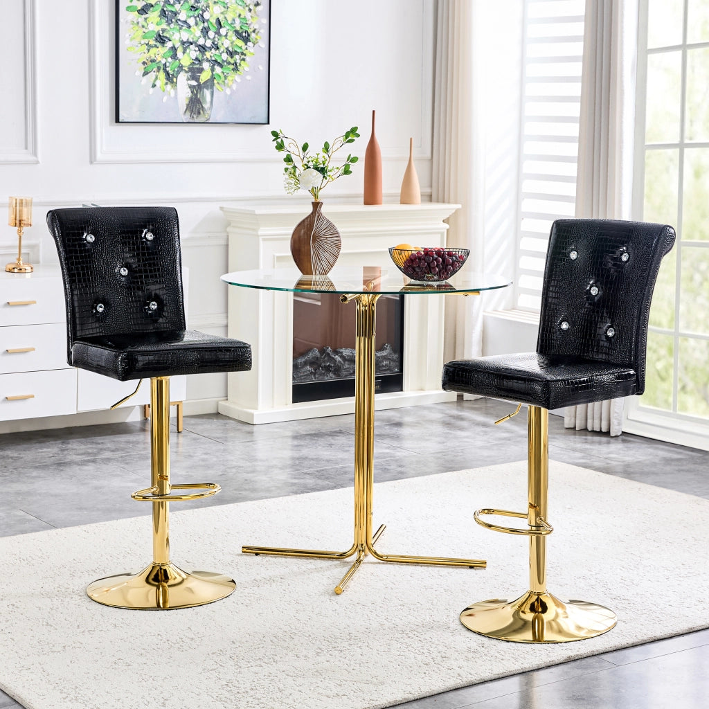 Sedie da Bar Vintage ¨C MINIMAL ¨C Similpelle Nera, Design con Cristalli, Set 2 Pezzi