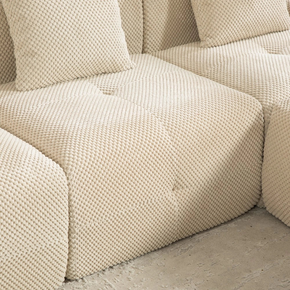 Divano Modulare in Tessuto Chenille ¨C MINIMAL ¨C Khaki Chiaro, Morbido, Antiscivolo