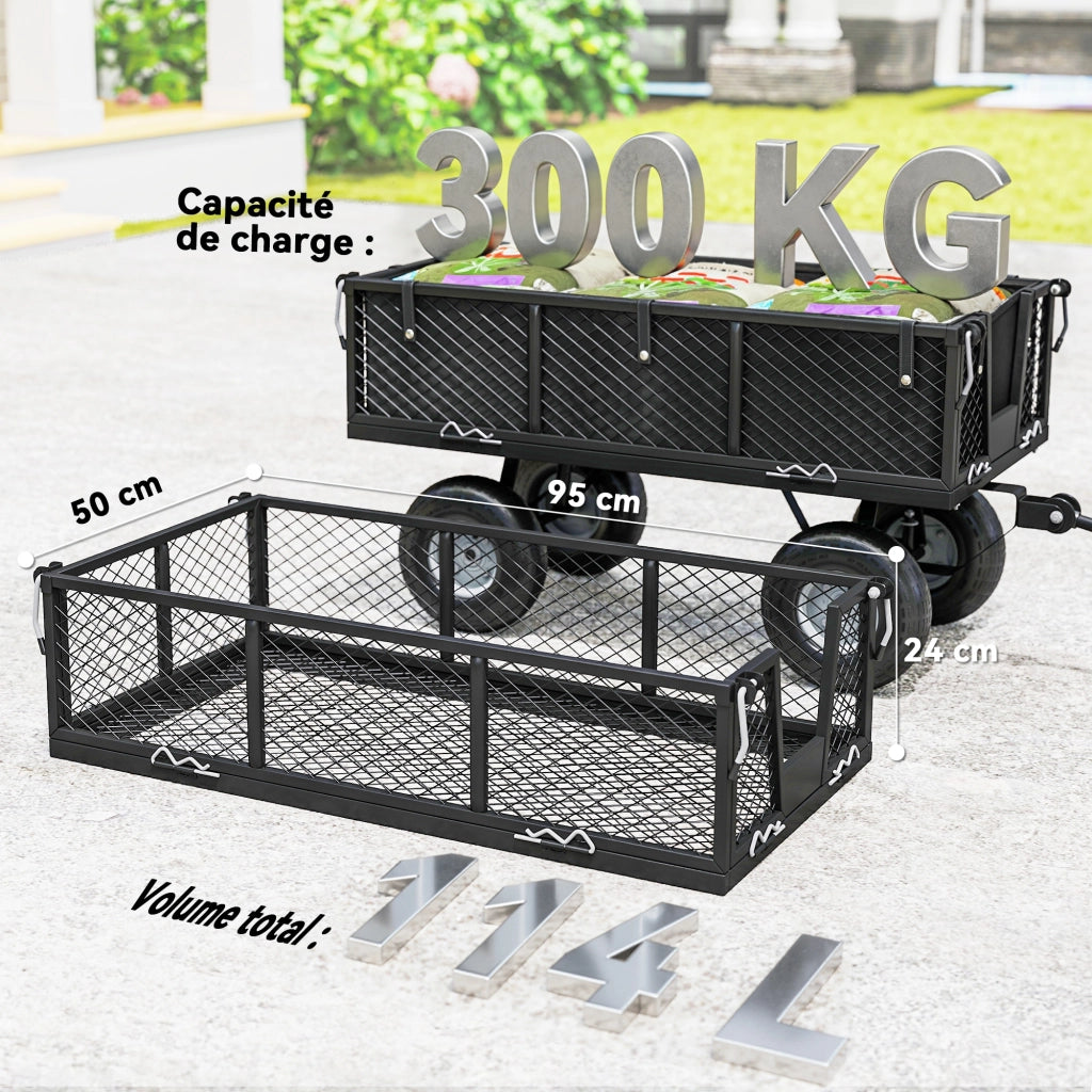 Carrello da giardino ribaltabile 300kg ¨C Xylo ¨C con telo rimovibile e maniglia rotante 180¡ã, nero