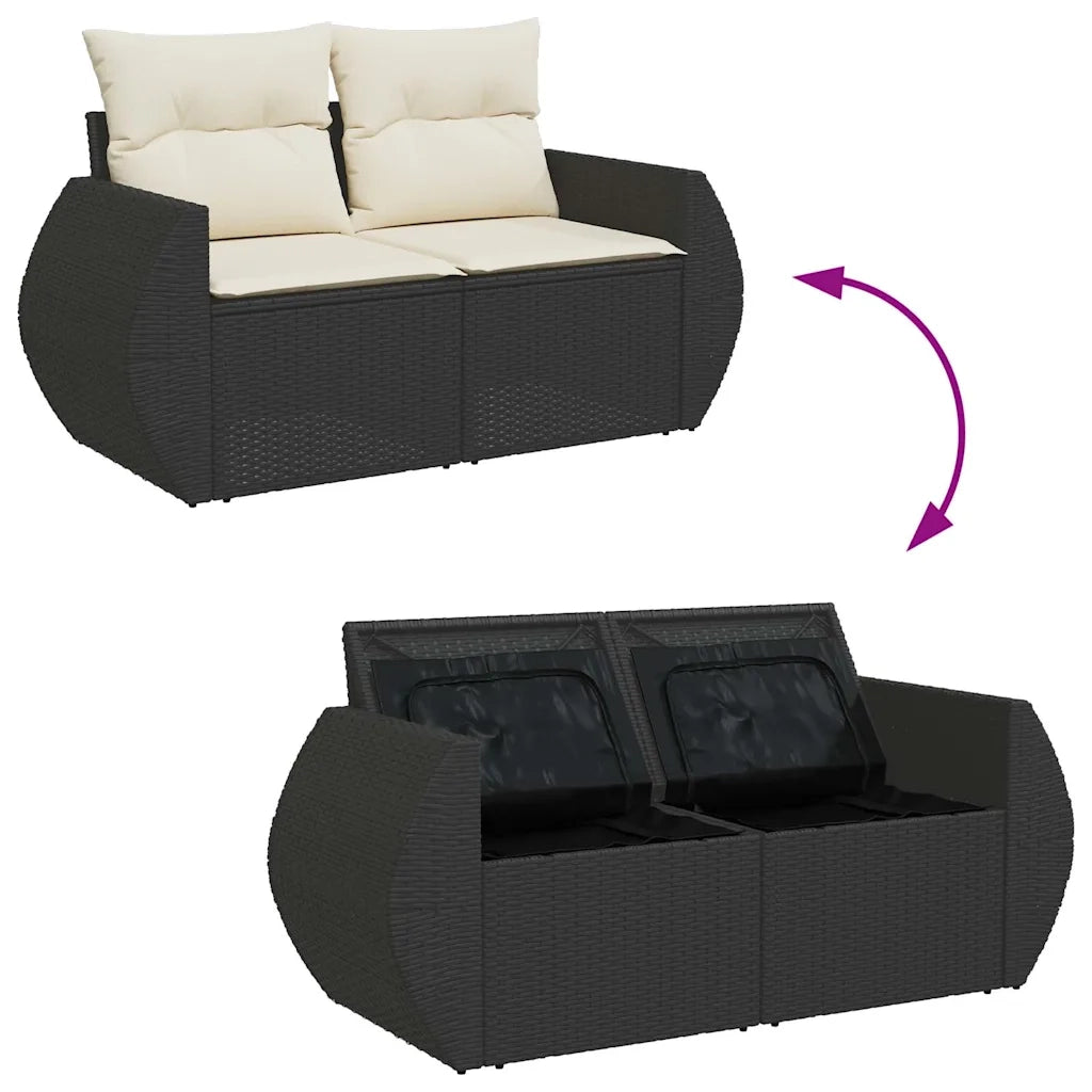 Set Divani da Giardino 5 pz con Cuscini in Polyrattan Nero 3326557
