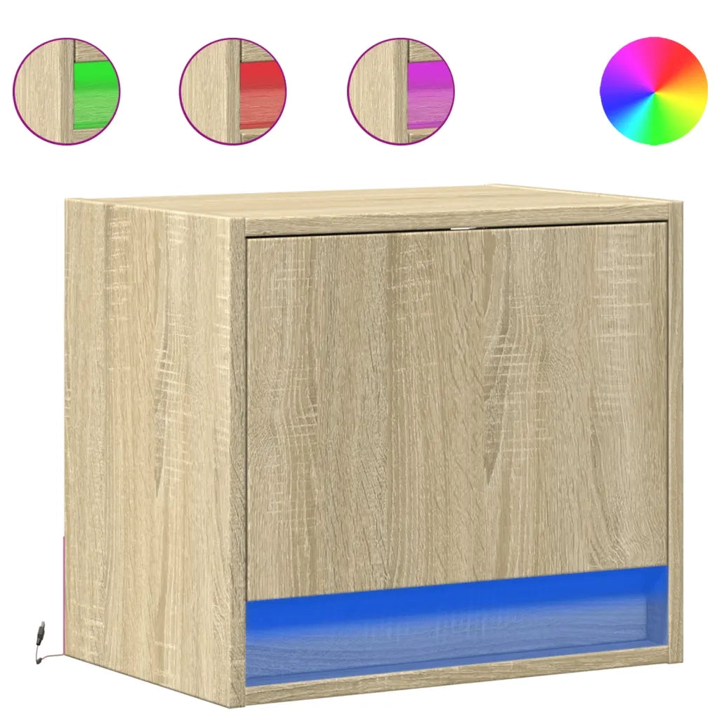 Comodini a Parete con luci LED 2 pz Rovere Sonoma 852080