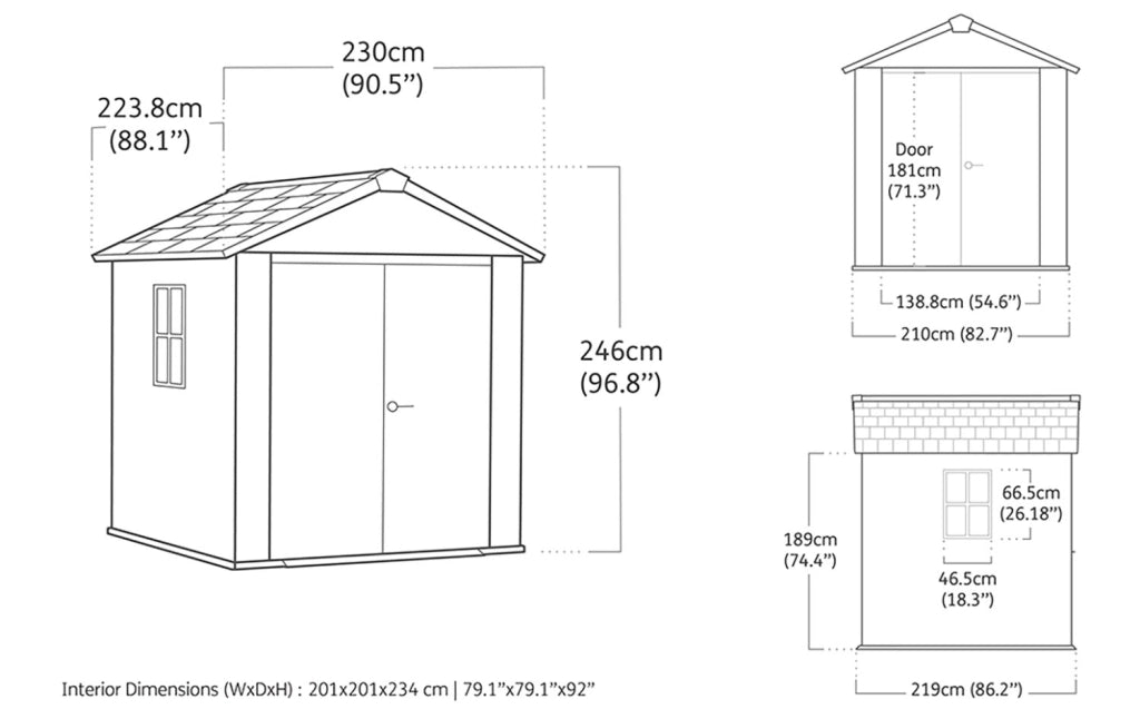 Casetta Box da Giardino 230x223,8x246 cm Newton Plus 757/775 Doppia Opzione Montaggio in Resina Evotech+ Grigio  cm