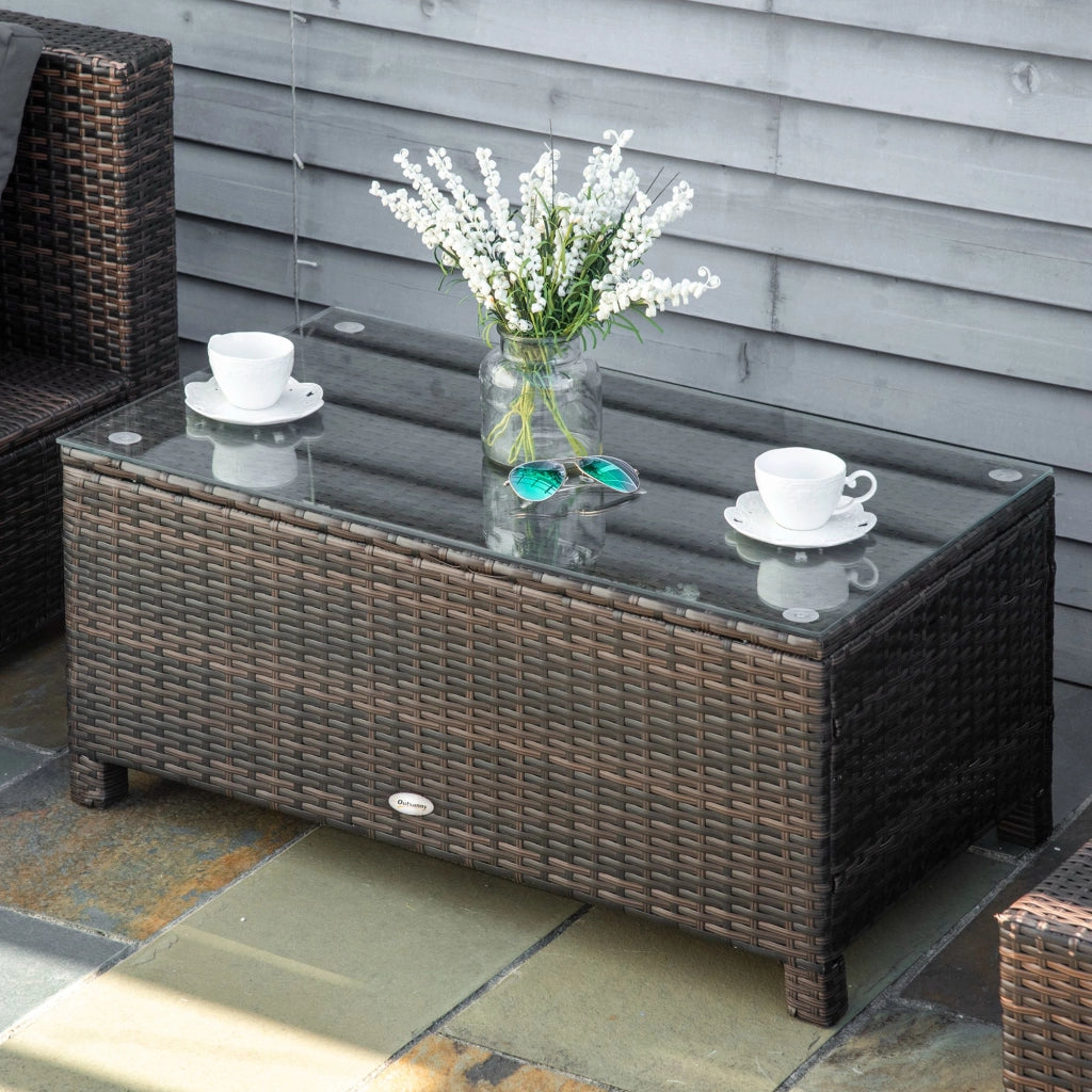 Tavolino da giardino in rattan con piano in vetro temperato ¨C Xylo ¨C 85x50x39 cm marrone