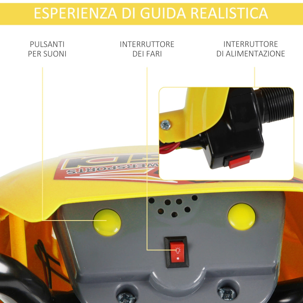 EasyComfort Moto Elettrica per Bambini 3 anni e Più, Moto Cross Elettrica con Rotelle, Batteria 6V Velocità 2.5km/h, 102 x 53 x 66cm, Giallo