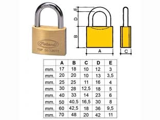 LUCCHETTO OTTONE ARCO NORMALE 2700- - mm.50 KA (2750KA) - 12 pezzi POTENT