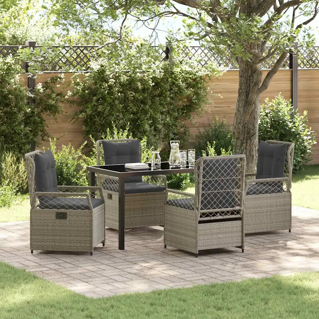 Set da Pranzo per Giardino 5 pcs Grigio chiaro polyrattan
