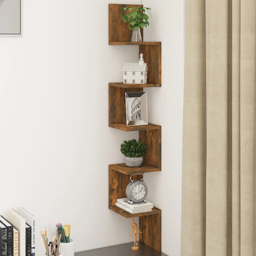 Mensola Muro | Mensola a parete Angolo Rovere Fumo 20x20x127,5cm Truciolato