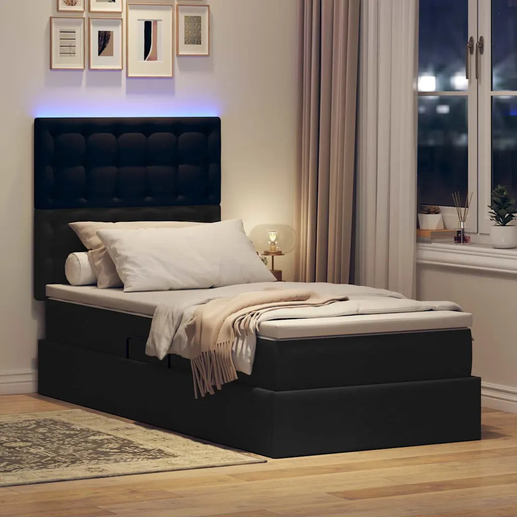 Letto con contenitore e LED Nero 100 x 200 cm Poliestere