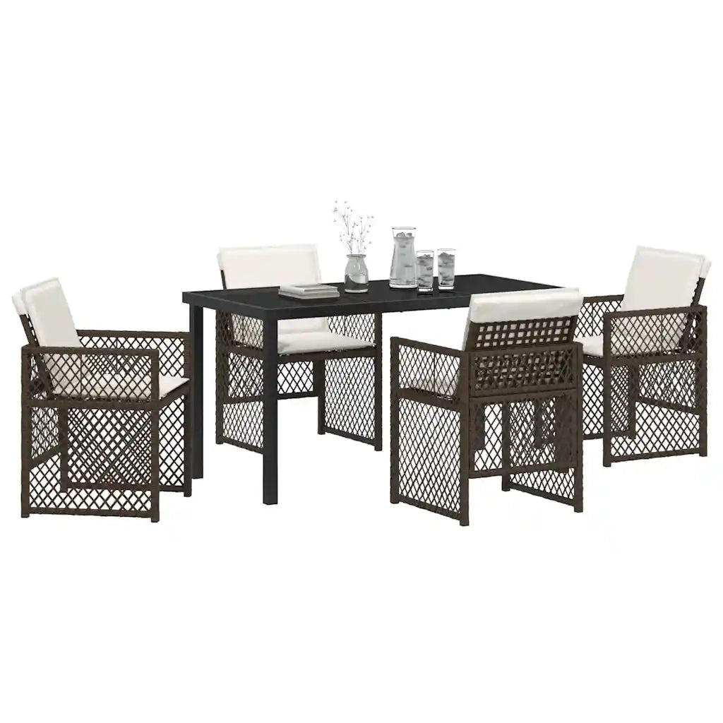 Set da Pranzo per Giardino 5 pcs Marrone polyrattan