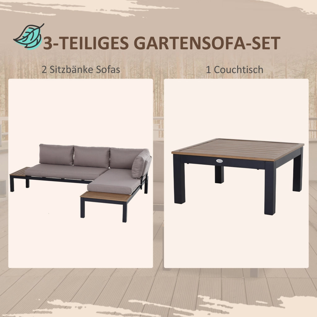 Set di mobili da giardino a 3 pezzi con divano e cuscini tavolino laterale alluminio 164x74x69 cm ideale per uso all'aperto