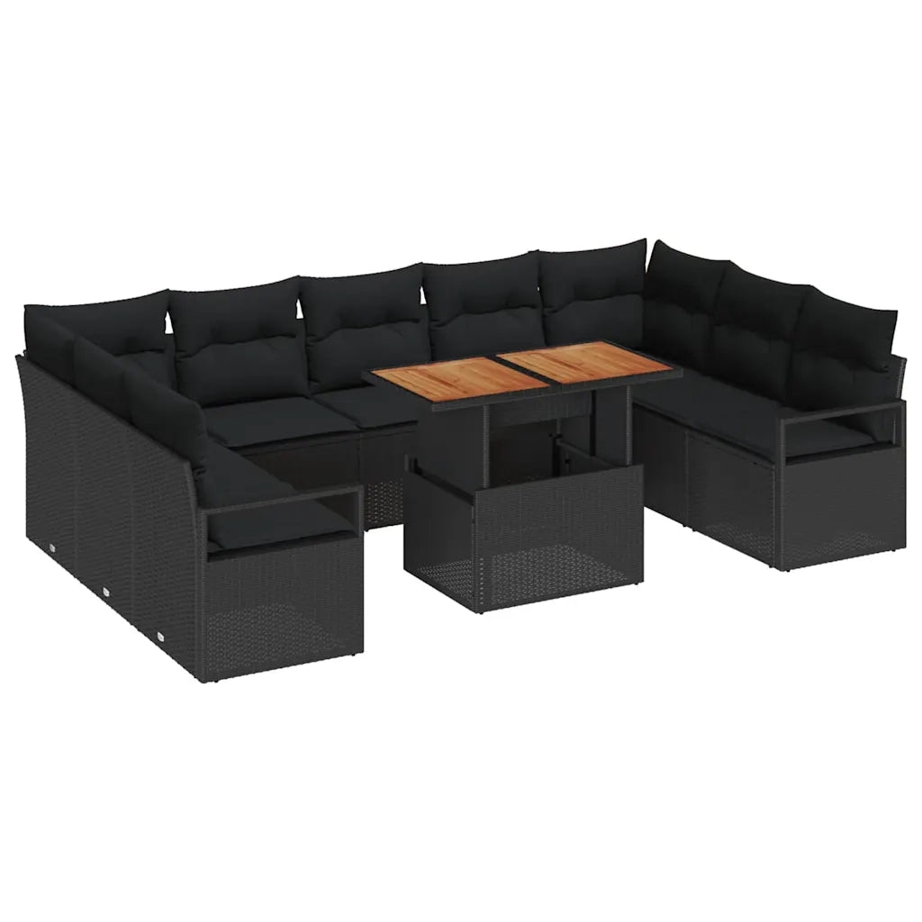 Set Divano da Giardino 10 pcs Nero Poly Rattan 3358494