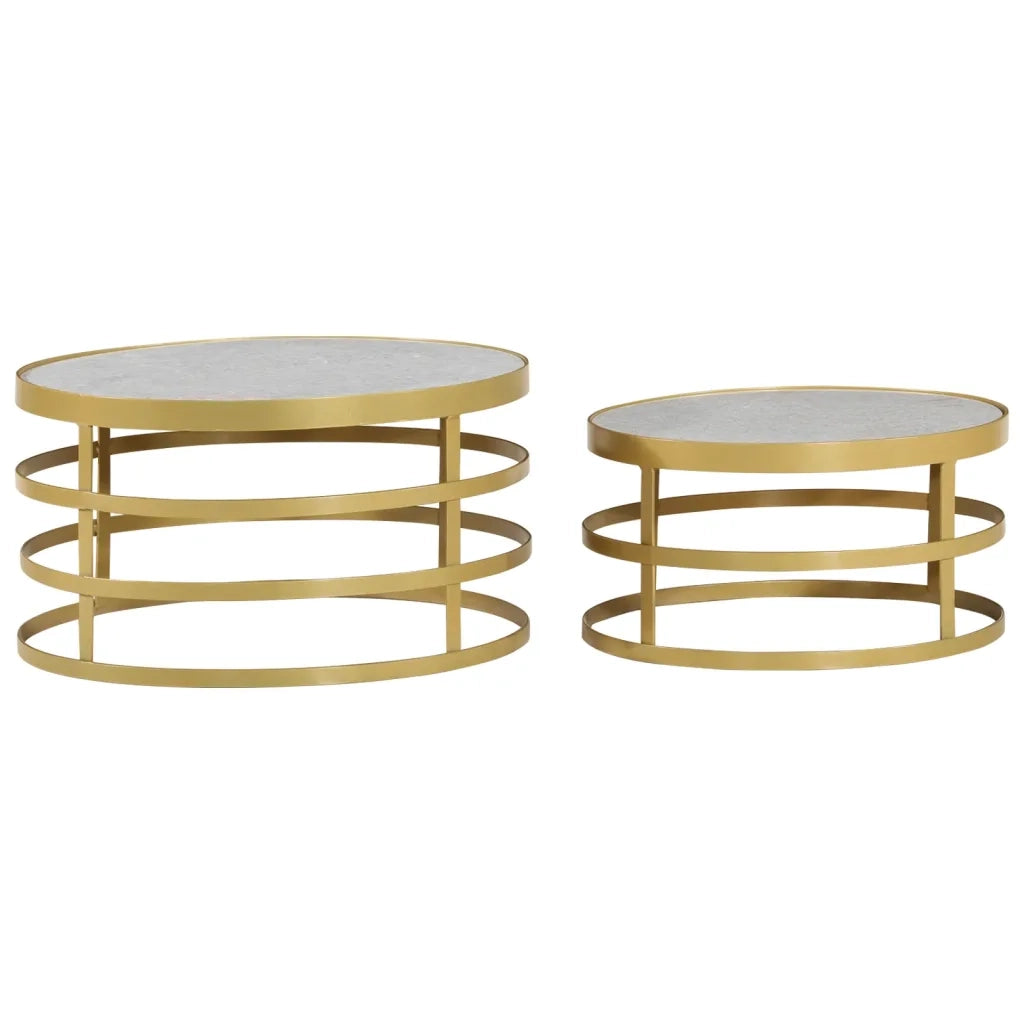 Set Tavolini da Salotto 2 pz Marmo Ottone e Bianco 285911