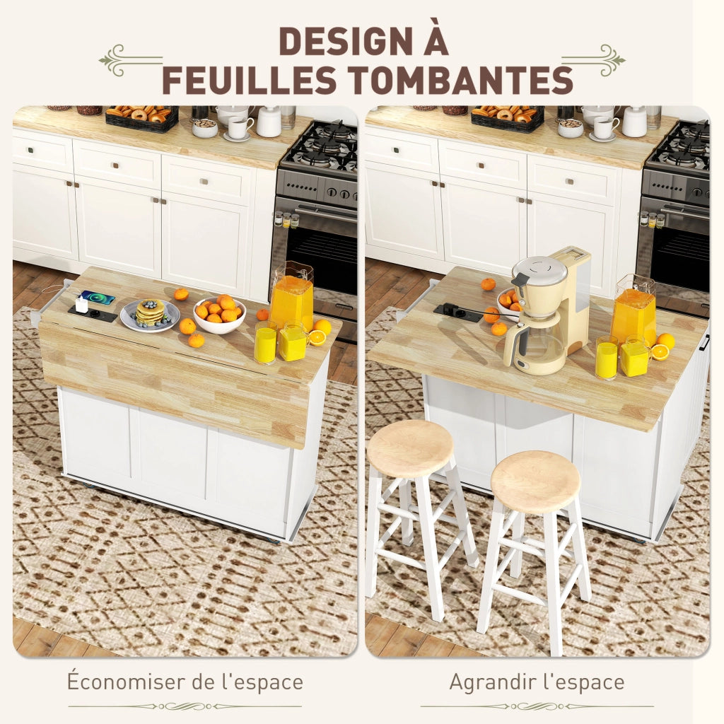 Tavolo da cucina mobile con presa e USB ¨C zephmum ¨C bianco
