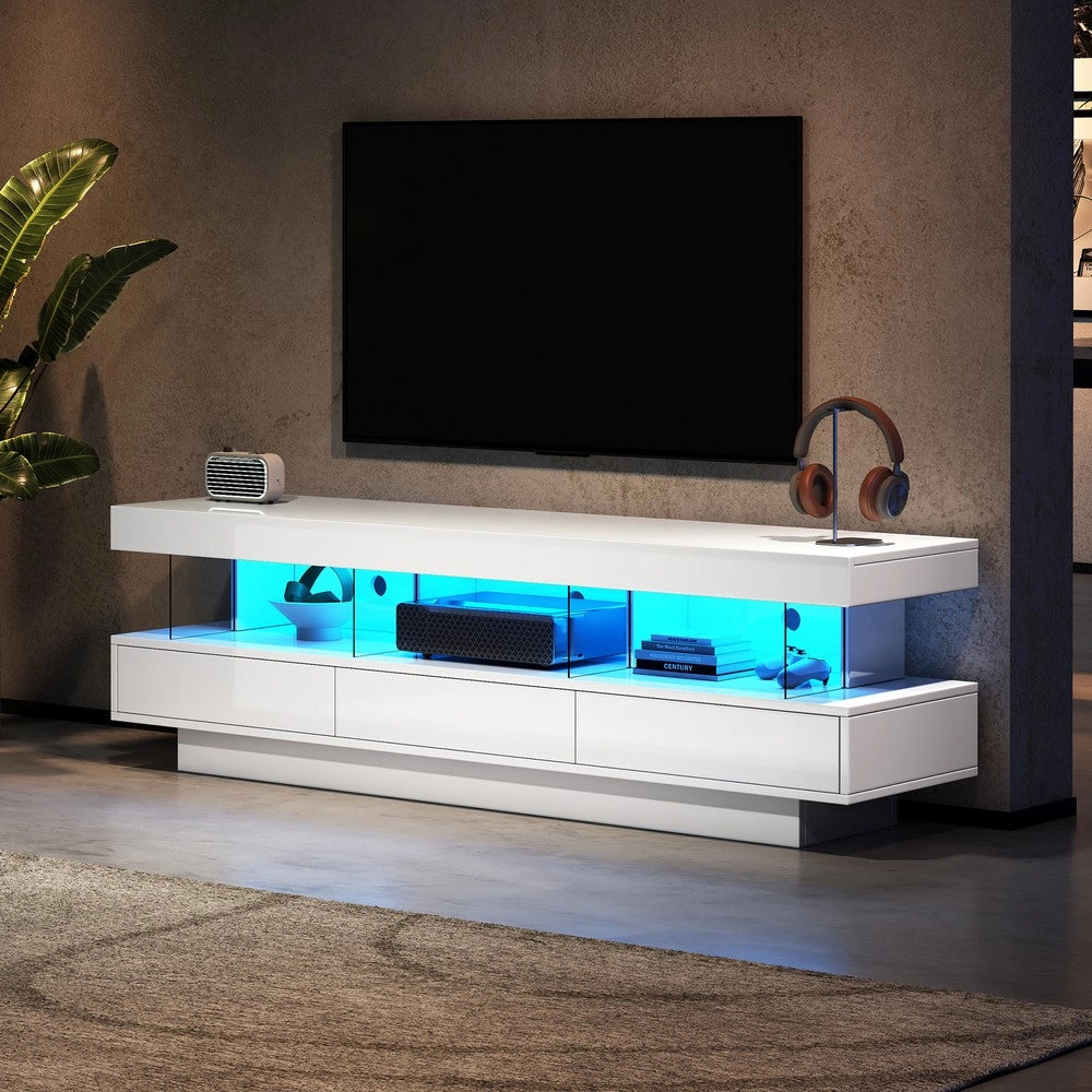 Mobile TV con LED e Vetro ¨C Xylo ¨C Bianco Lucido, 160x38x50,5 cm, per TV 70 Pollici