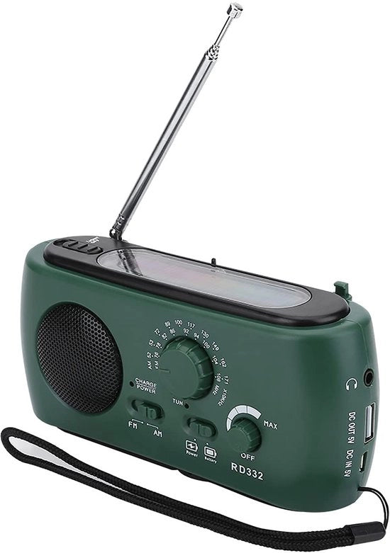 Radio Portatile con Caricatore Solare - Manuale - Powerbank - Avviso Meteorologico AM/FM - Radio Portatile - 3-LED Luce - Lampada di Emergenza