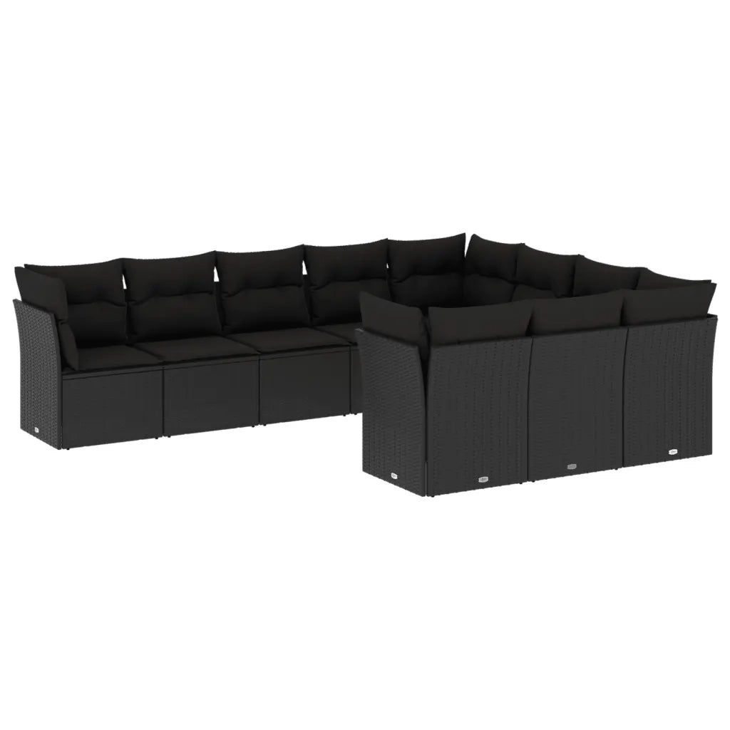 Set Divani da Giardino 10pz con Cuscini in Polyrattan Nero 3250054