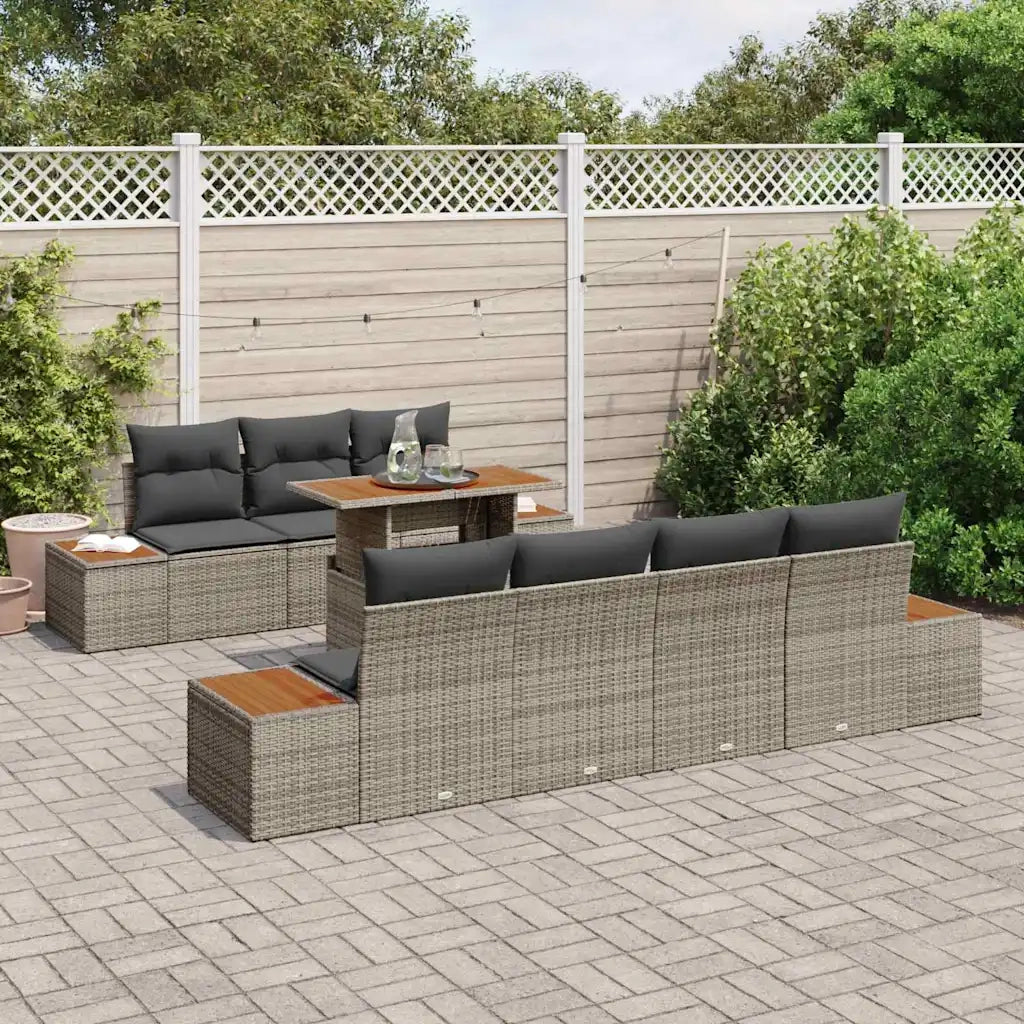 Set Divano da Giardino con cuscino 8 pcs Grigio Poly Rattan 3350041