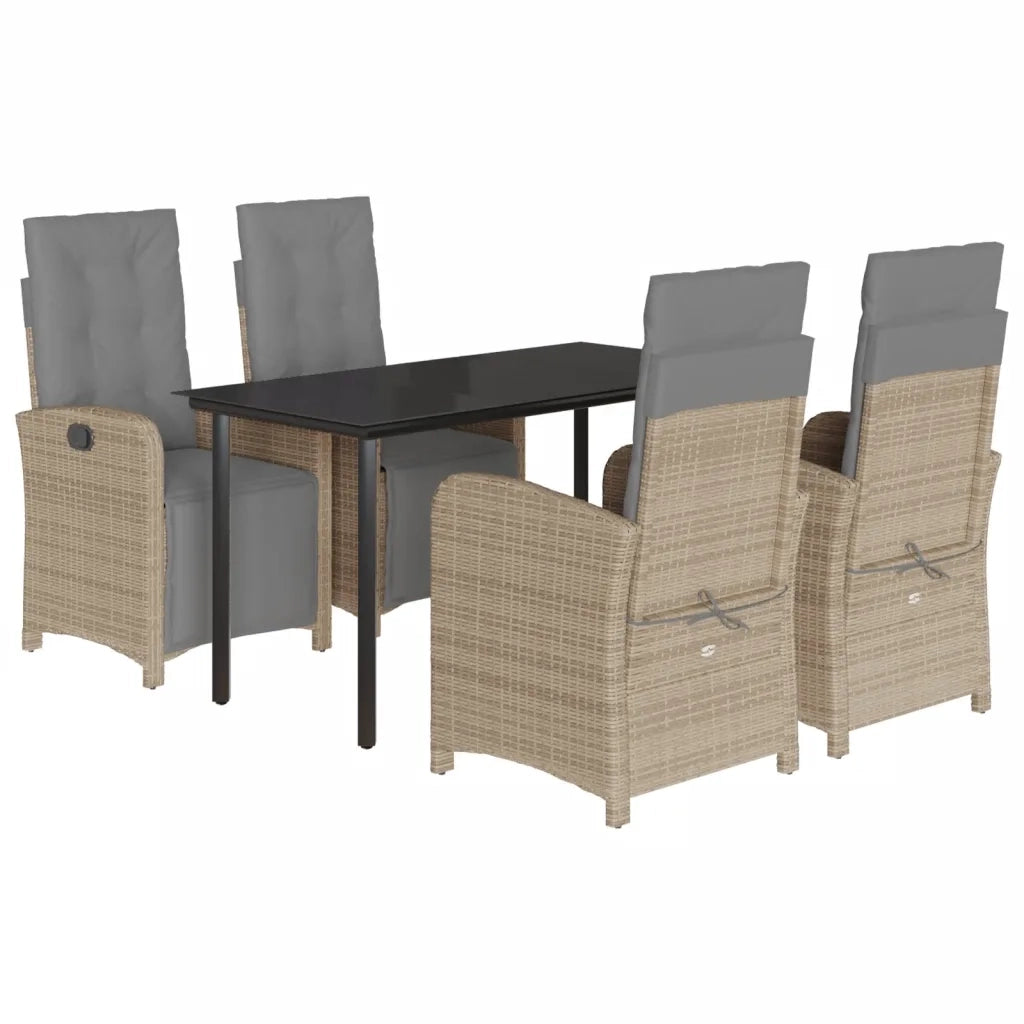 Set da Pranzo da Giardino 5 pz con Cuscini Beige in Polyrattan