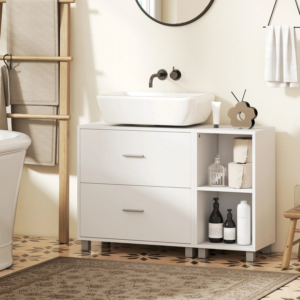 Mobile Sottolavabo con 2 Cassetti e 2 Ripiani Aperti ¨C Xylo ¨C Bianco 90x30x60 cm