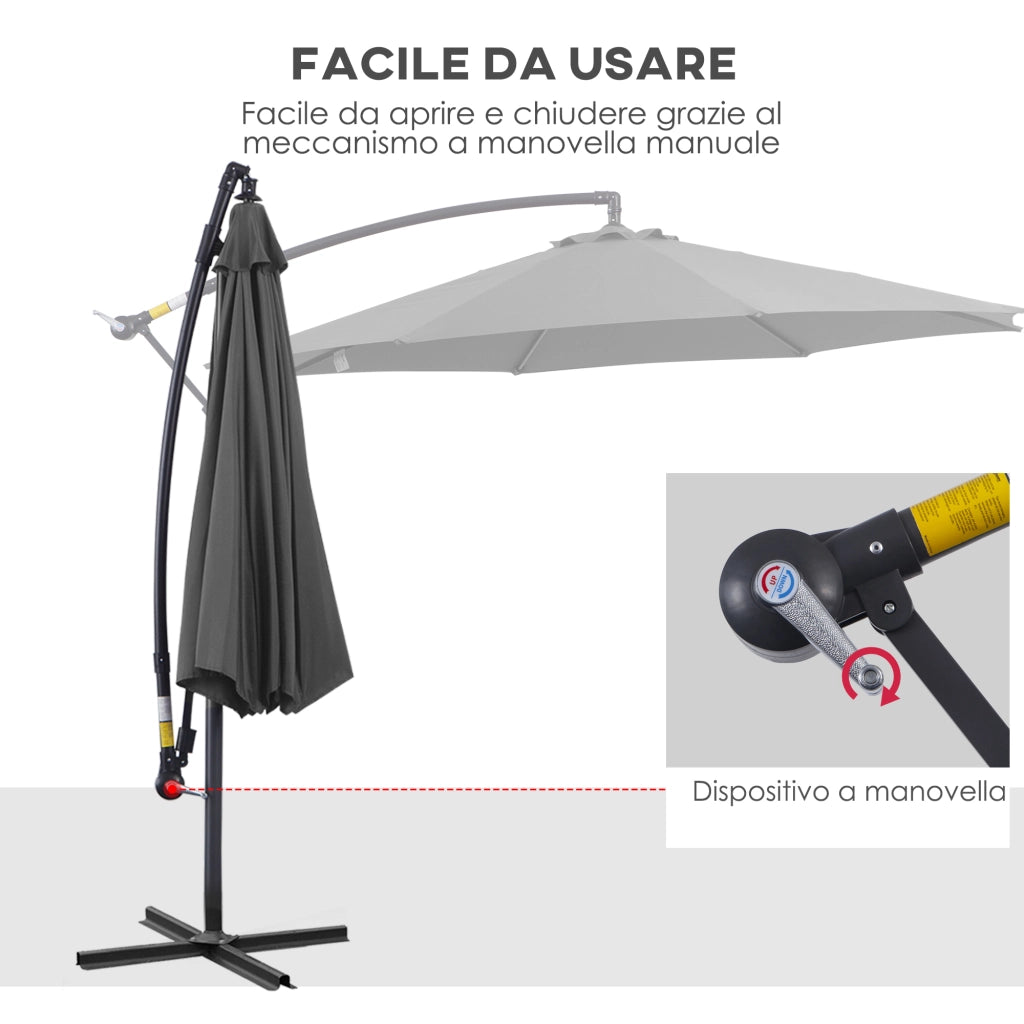 Ombrellone Decentrato 3x2.5m ¨C Xylo ¨C Acciaio Poliestere Anti-UV Grigio con Manovella