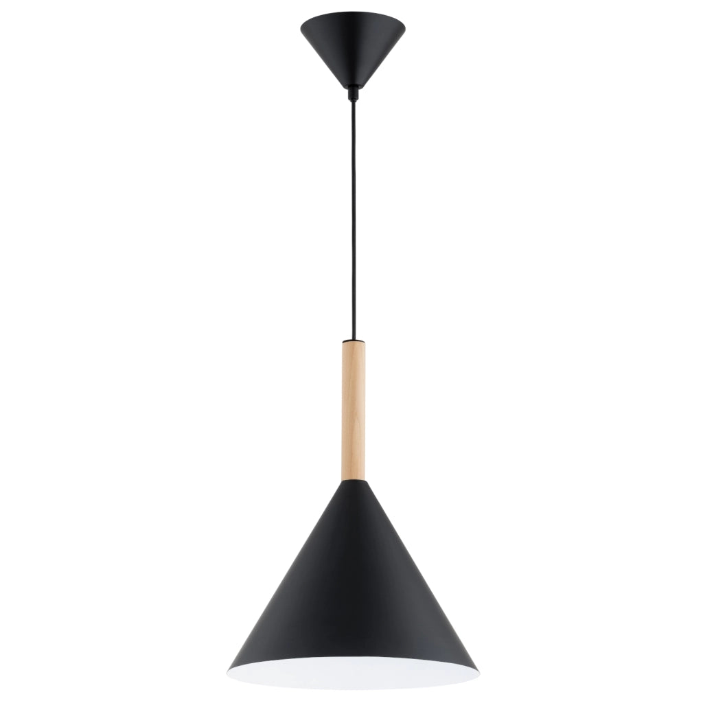 Lampada a sospensione moderna nera/legno cono E27 15W FUKS