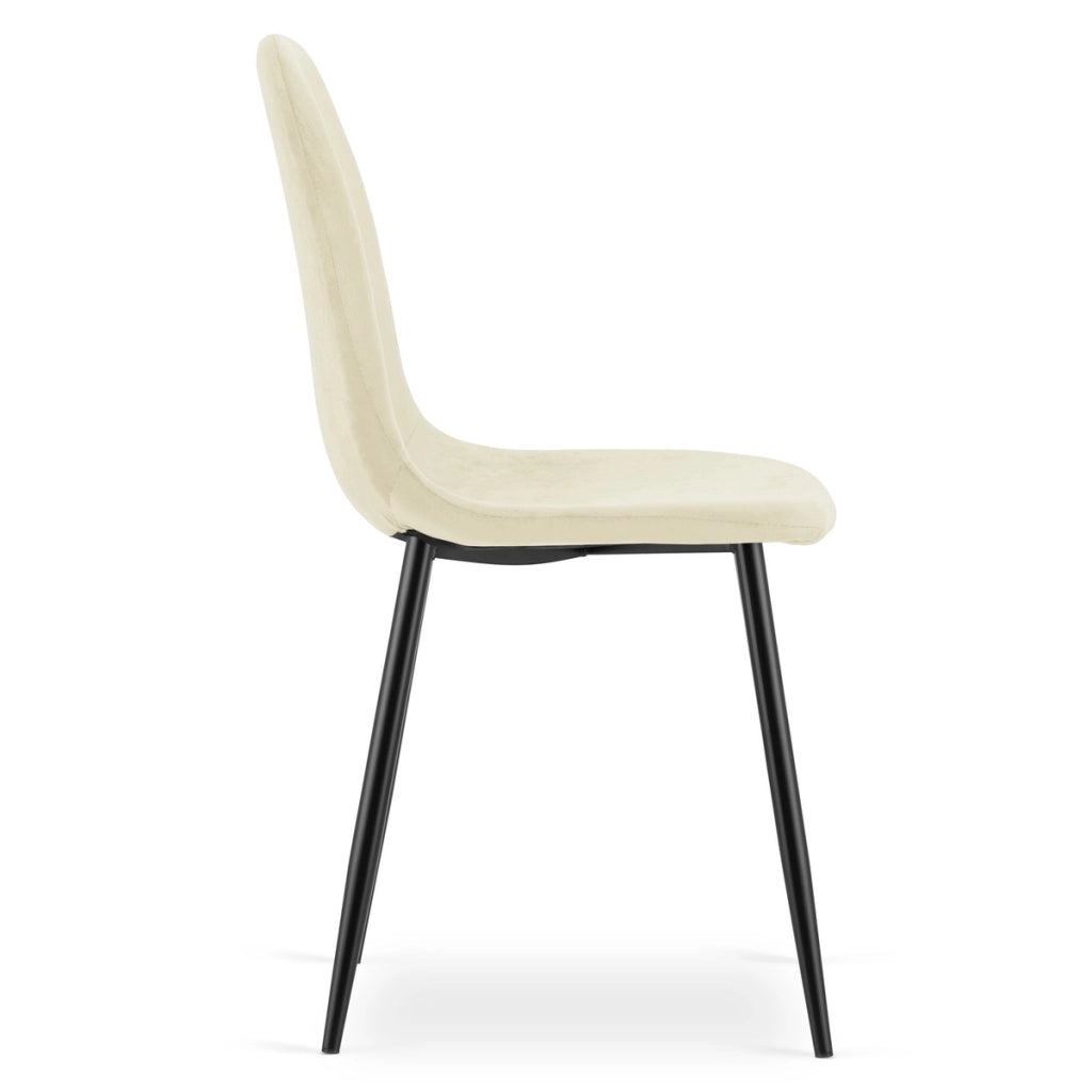 Sedia Como in velluto beige con gambe in metallo nero