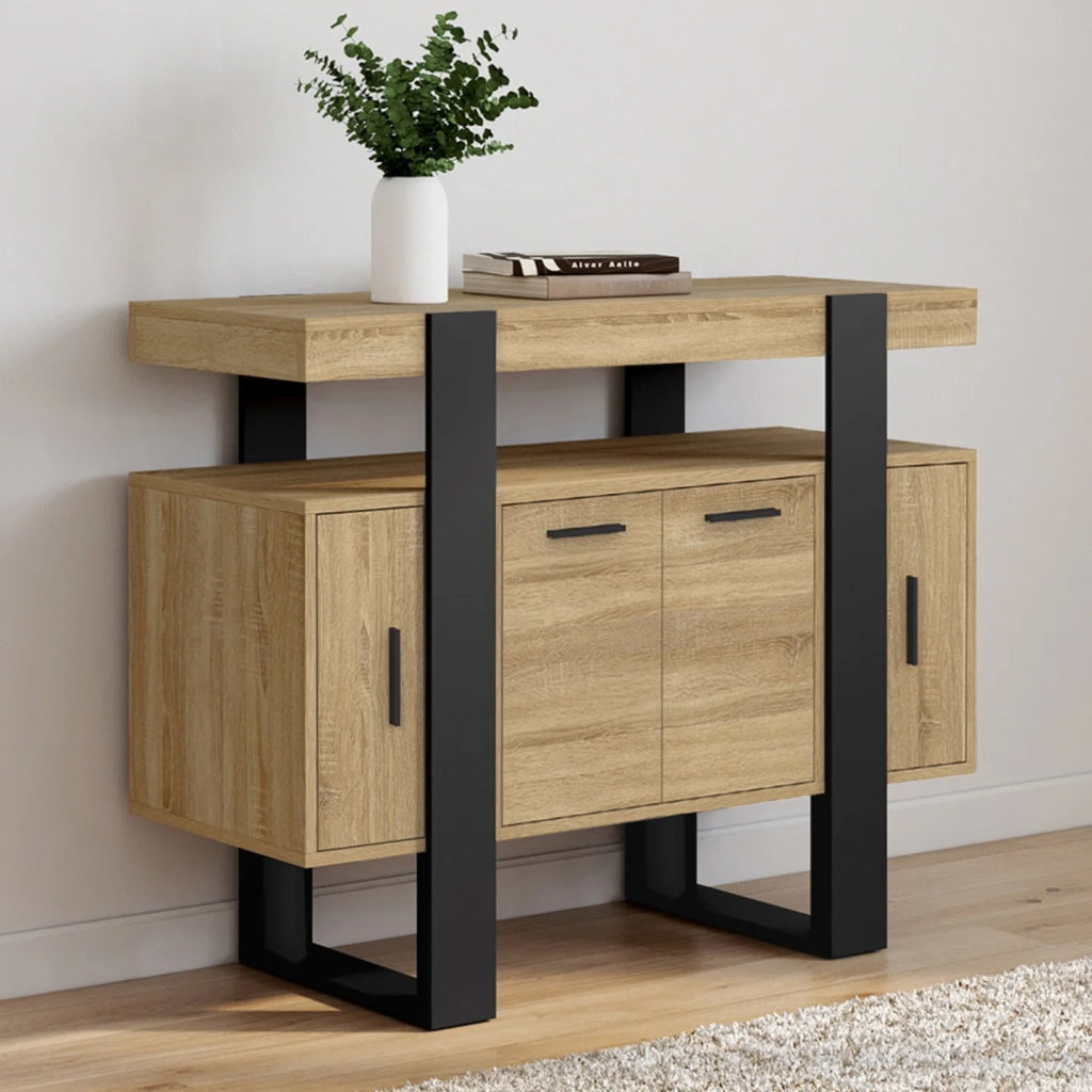 IDMarket - Credenza PHOENIX a 4 ante, legno e nero, 100 cm