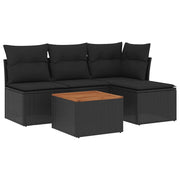 Set Divani da Giardino 5 pz | Set Salotto da Giardino con Cuscini in Polyrattan Nero