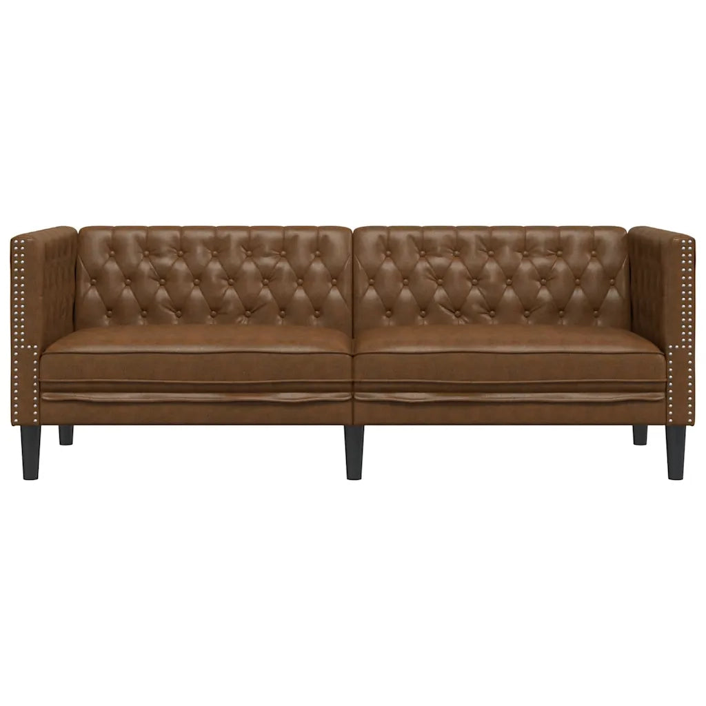 Divano Chesterfield a 3 Posti Marrone in Similpelle Scamosciata 372672