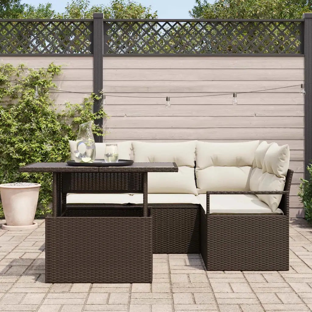 Set Divano da Giardino 5 pcs Marrone e Crema polyrattan