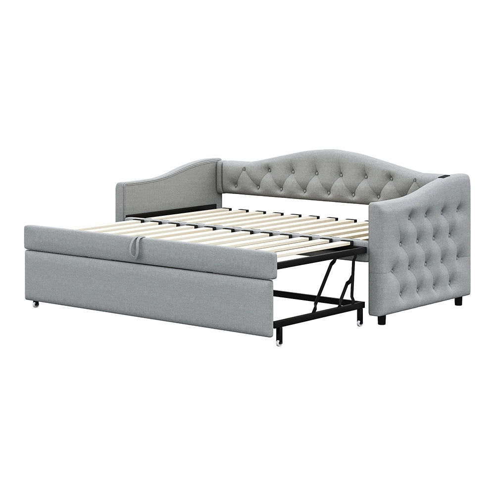 Letto estensibile 90x200 cm - Xylo - Grigio lino, USB, classico, con rete