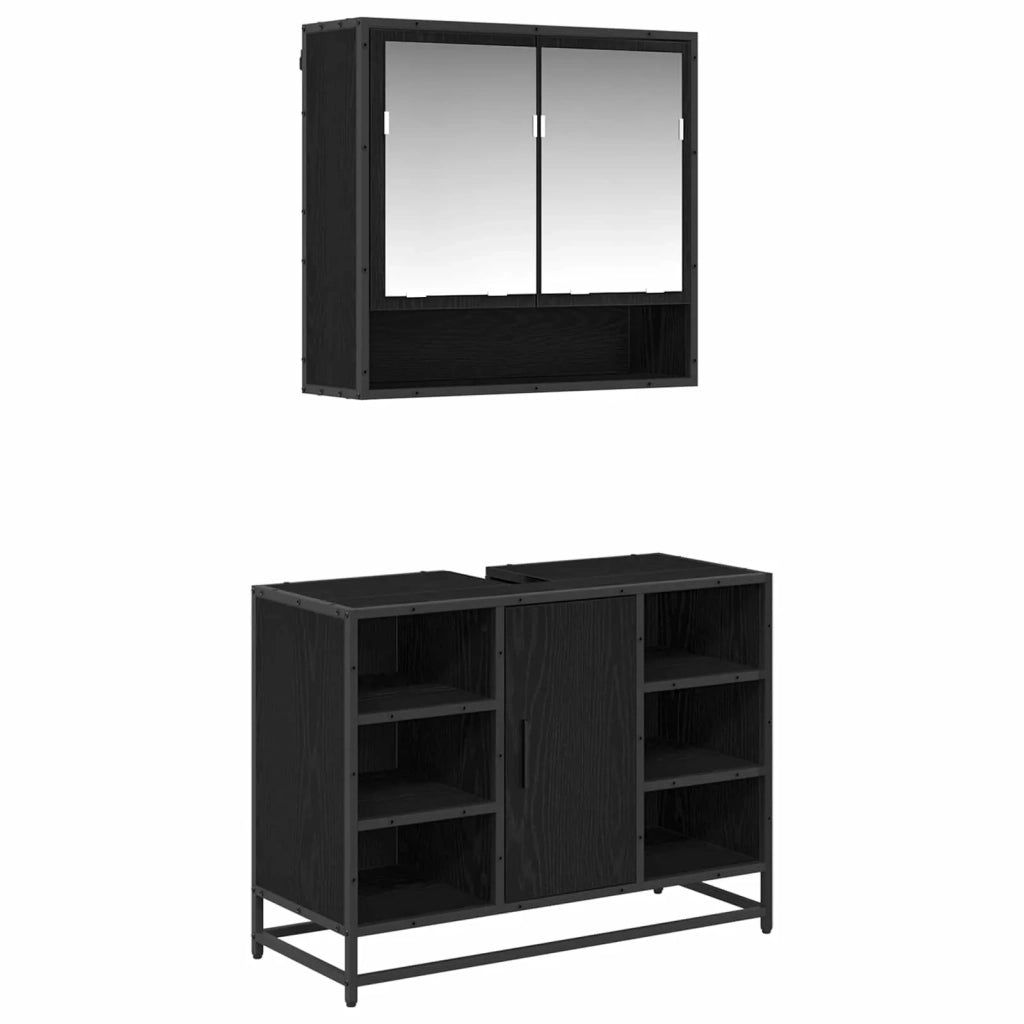 Set di mobili per il bagno 2 pcs Rovere Nero Legno multistrato 3402529
