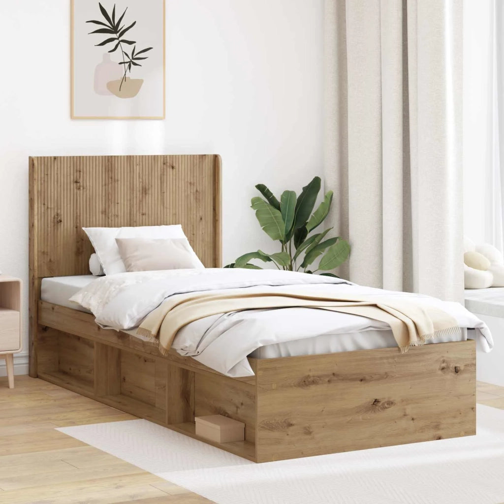 Letto singolo | Letto per adulti | Struttura del letto con stoccaggio e testata Rovere Artigianale