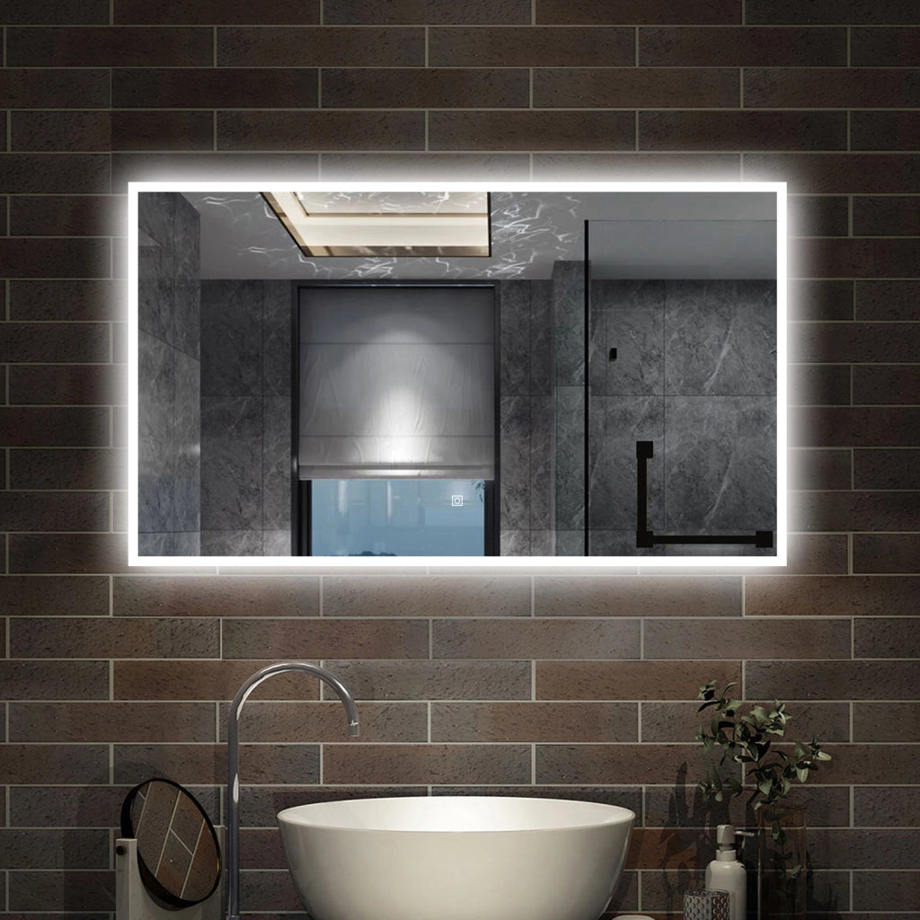 specchio rettangolare 100x60 cm con luce led, antiappannamento e touch