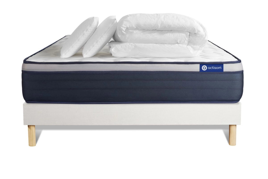 Pacchetto letto completo - Materasso 140x200cm + Box spring con doghe (kit) + 2 cuscini + Piumino - Actimemo Max