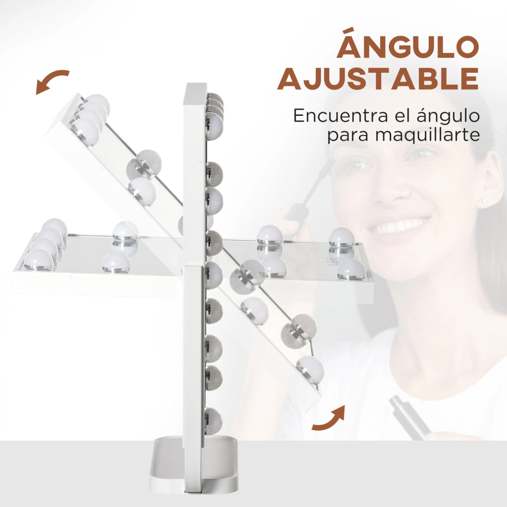 Tavolino da toeletta con specchio e luci LED, 3 modalit¨¤, touch, memoria ¨C Minimal ¨C Bianco, 32.8x11x47.4 cm