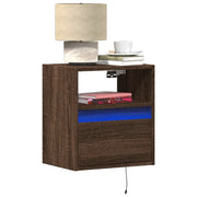 Comodini a Parete con luci LED 2 pz Rovere Marrone 3307988