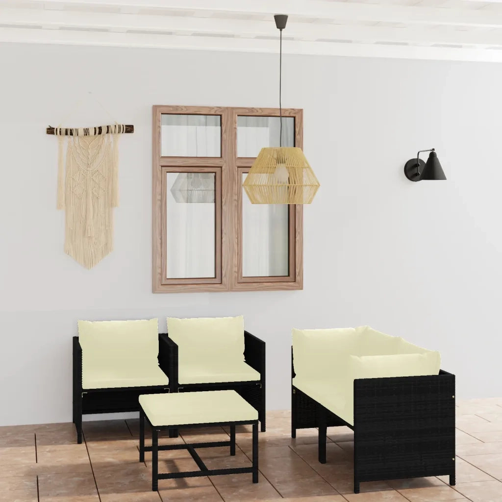 Set Divani da Giardino 5 pz | Set Salotto da Giardino con Cuscini in Polyrattan Nero
