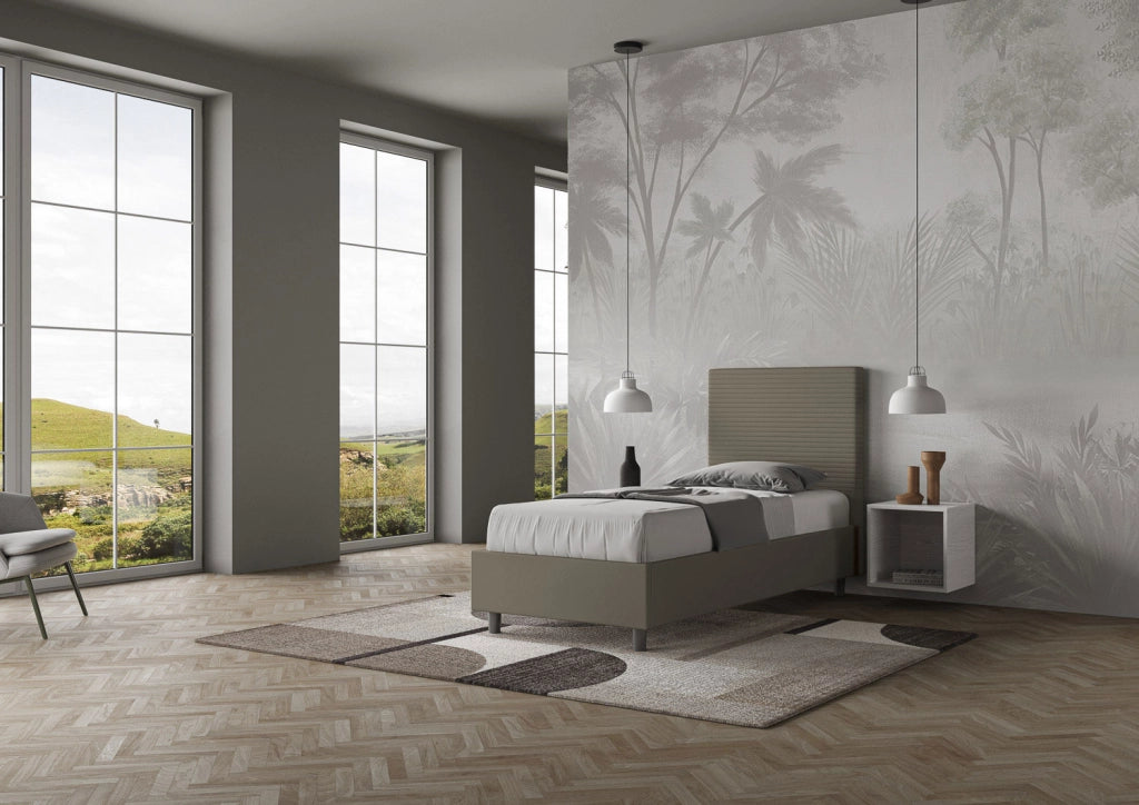 BS COM Letto singolo con rete imbottito 90x200 similpelle cappuccino